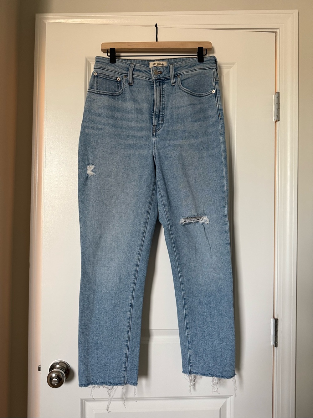 Madewell Light Blue Distressed Straight-Leg Jeans